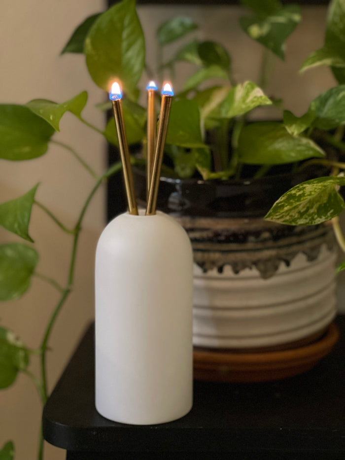 Milky Mist Vase With Silver Mountain Vase & Candle Sticks Set