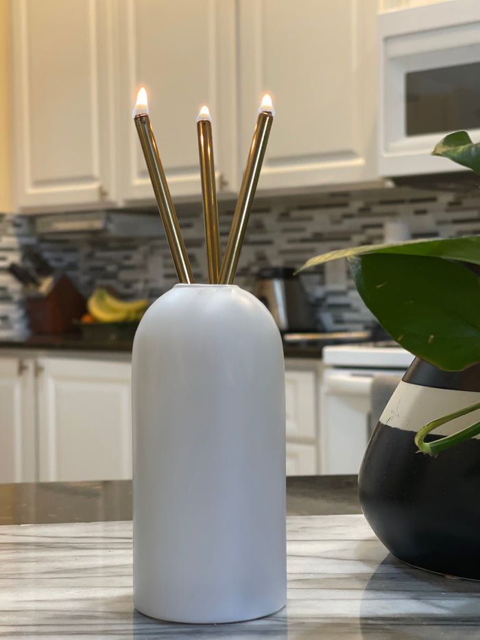 Milky Mist Vase With Silver Mountain Vase & Candle Sticks Set